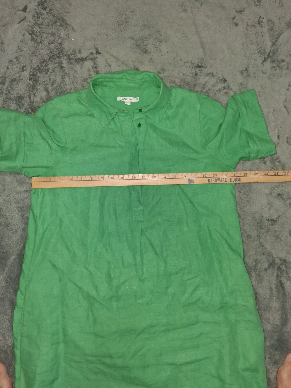 Chico's Green 100 Percent Linen Dress Size 0.5 Or 6 Short Sleeves With Pockets - Picture 5 of 6